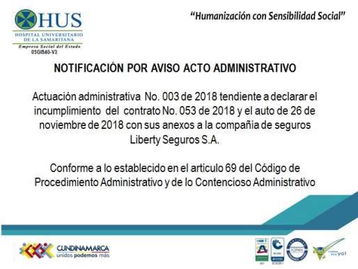 Notificación por aviso del acto administrativo por el cual se dio inicio a la actuació