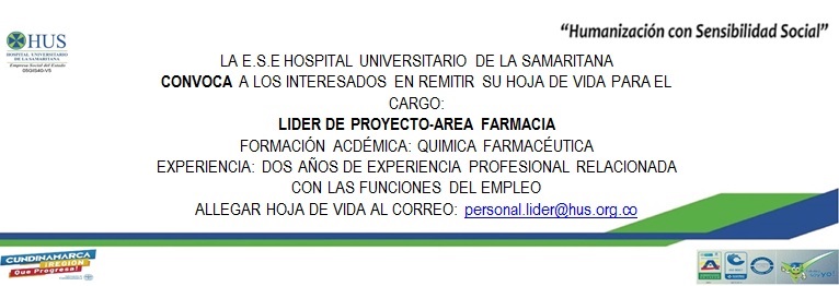 CONVOCATORIA CARGO: LIDER DE PROYECTO - AREA FARMACIA